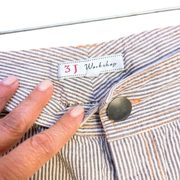 3J Workshop Brown & White Striped Cotton Shorts Size XL - Picture 5 of 6